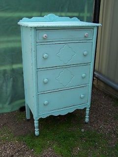 Shabby Antique 4 Drawer Chest Light Aqua Cottage, French or Chic Decor 