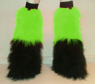 LIME GREEN & BLACK 2 TONE FLUFFY BOOTS LEGWARMERS SNOOKI BOOTS