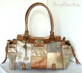 Sharif Studio autumn leaf print leather satchel style handbag