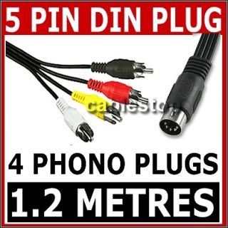Pin Din Male MIDI Plug to 2 x RCA Phono Plugs Screened Cable 1.2m