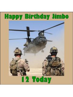 Personalised army soldier helicopter edible icing cake topper square 