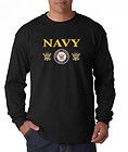Navy Triple Insignia Design Long Sleeve Tee Shirt