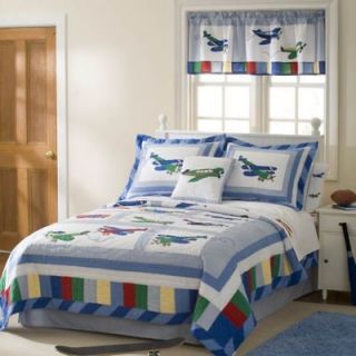 FLY AWAY VINTAGE AIRPLANE HANDCRAFTED FULL QUEEN QUILT SET BEDDING 