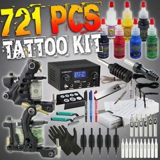   All in One Tattoo Kit Power Supply Machine Gun 7 Radiant Color USA Ink