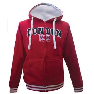   London England Varsity Baseball Letterman Zip Hoodie Jacket Red XS XL