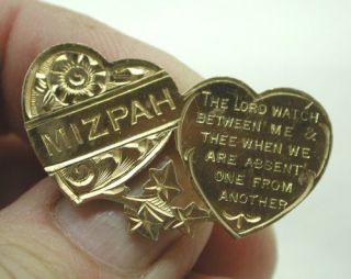 antique gold fronted double heart mizpah brooch from united kingdom