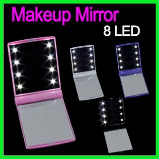 Makeup Cosmetic Beauty Mini Pocket Mirror 8 LED Light Lamps DIY 