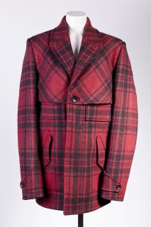 Balenciaga MENS NWT $1500 Red/Black Plaid Wool Coat SZ 48 48245