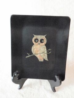 Owl Dish Couroc of Monterey Rectangle Tray Inlaid Branch Lacquer Black 
