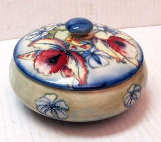 Vintage Moorcroft English Pottery Large Orchid Pattern Covered Bowl c 