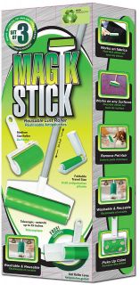 NEW 3PC WASHABLE PAPERLESS DELUXE LINT ROLLER SET, MAGIC STICK
