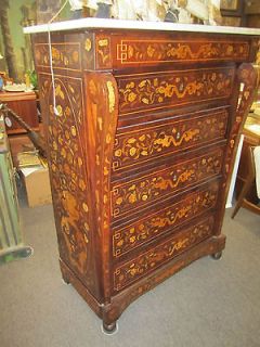 Antique Dutch Marquetry Highboy Marble Top Dresser Tallboy 1800s 19th 