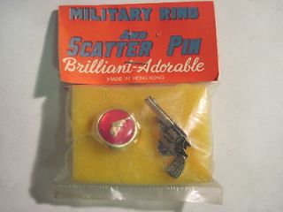 VINTAGE MILITARY RING AND SCATTER PIN BRILLIANT ADORABLE MIP MINT IN 