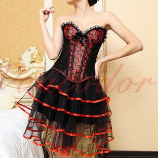 Show girl dance Party Costume Moulin Rouge Red/Black Corset Bustier 