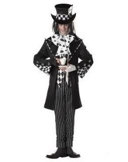   Adult Black & White Evil Deluxe Dark Mad Hatter Costume with Top Hat