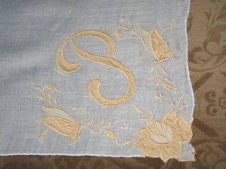 Stunning VTG MADEIRA Embroidered Monogram Handkerchief Hanky~Bridal 