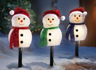   XMAS SNOWMAN LIGHTED PATHWAY MARKERS HOLIDAY STAKES OUTDOOR YARD DECOR