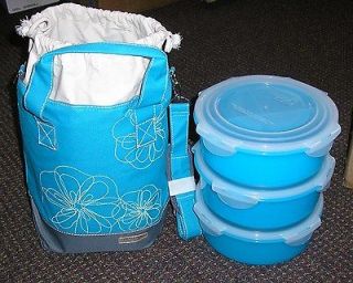LOCK AND LOCK ROUND 3 PIECE BLUE SET STORAGE CONTAINER WITH TOTE BAG