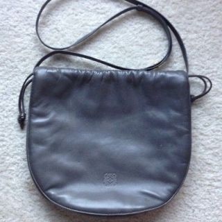 Vtg 80s LOEWE Handbag Spain Super Soft Leather Purse Grey Excellent