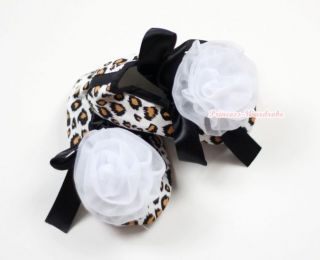   Newborn Baby Girl Black Leopard Print Crib Shoes White Rose 0 18Month