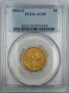 1844 o $ 5 liberty us gold coin pcgs au