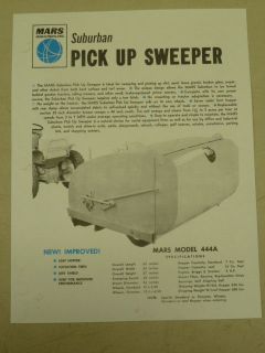 VINTAGE MARS SUBURBAN PICK UP SWEEPER #444A SPEC SHEET for WHEEL HORSE 