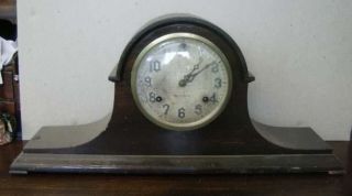 Antique New Haven Newhaven mantel clock wood case 8 day time strike 