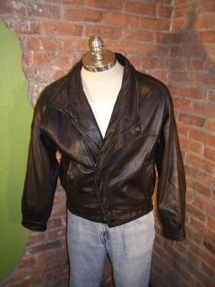 Vtg 1960s Cafe Racer Motorcycle Leather Jacket Sz MED Heavy Black 