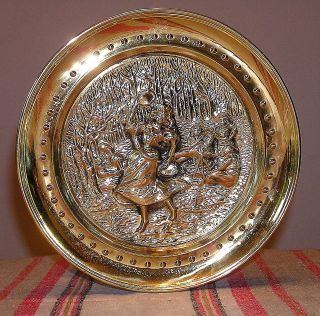 Vtg Repousse Brass Wall Hanging Plate~Gypsy Dancer~Made in England w 