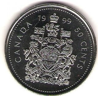 1999 Canada Elizabeth II with Canadian Crest Uncirculated Fifty Cent 