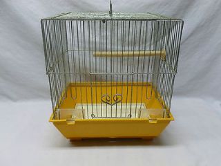 Vintage Retro Yellow Plastic Wire Hanging Bird Cage Carrier Shabby 