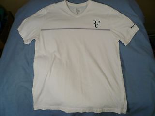 Nike USED Roger Federer v neck shirt Extra Large XL white green F 