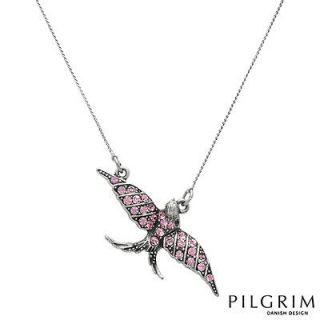 New Pilgrim Skanderborg Denmark Genuine Crystals Pink Bird Necklace 