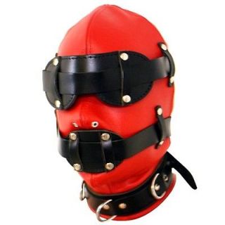Red Faux Leather Gimp Mask / Hood Lockdown Sensory Deprivation Free 