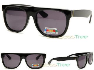 Flat Top Sunglasses BLACK w POLARIZED LENS super retro future GLARE 