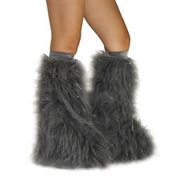 gray sparkle furry fluffy rave boot cover legwarmers
