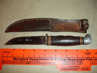 Old Vtg Antique KABAR Fixed Blade Knife With Genuine Leather Kabar 