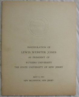   Program Lewis Webster Jones Rutgers University 1952 + Ticket