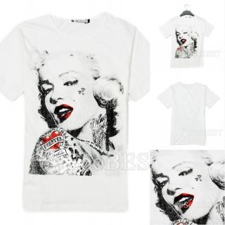   Short Sleeve Round Neck Marilyn Monroe Graphic T shirt Tee Size L