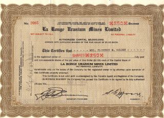 la ronge uranium mines limited stock certificate 