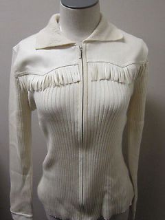 Grand Ole Opry Zip Frnt Ribbed Cardigan w/Faux Leather Ivory