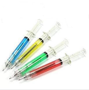 5pcs Special Fashion Syringe Shape Automatic Ball Point Pen Play 