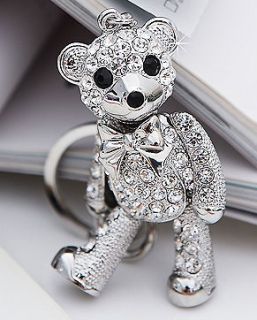 new crystal silver bear key ring bag chain from hong kong  