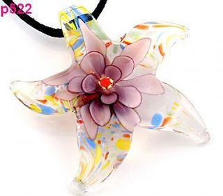 Starfish flower Murano Lampwork Glass Pendant Necklace Cord p0522
