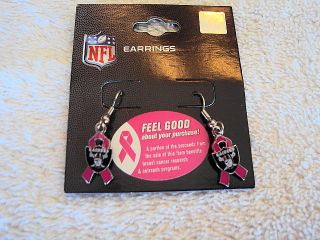   Shield Logo Pink BCA Ribbon NFL Silver JHook Dangle Earrings NEW