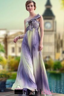 Big Bow Yellow Purple Ombre Evening Prom Bridesmaid Ball Wedding Gown 