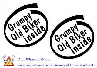 Grumpy Old Biker inside funny Sticker set 3 for cars bikes helmets 