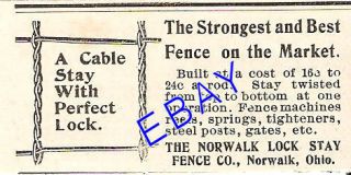 1897 norwalk cable stay woven wire fence ad norwalk oh
