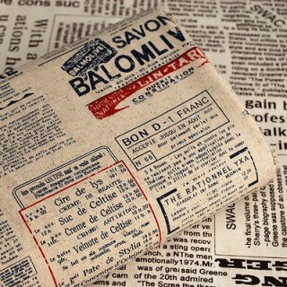   Cotton Linen Fabric   Vintage French Newspaper News Print Typography