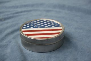 Set of 6 Cork Coasters, American Flag. Round Coasters in a Metal Tin 